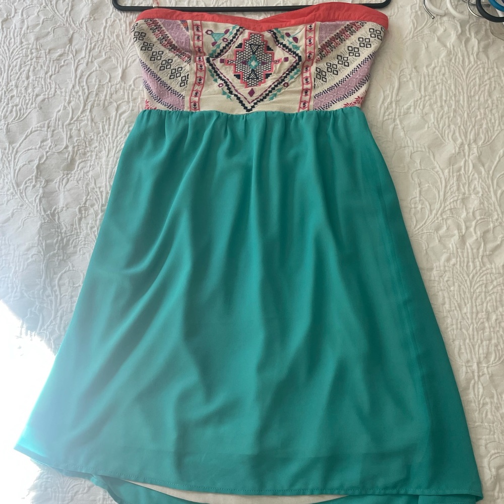 Teal Strapless dress